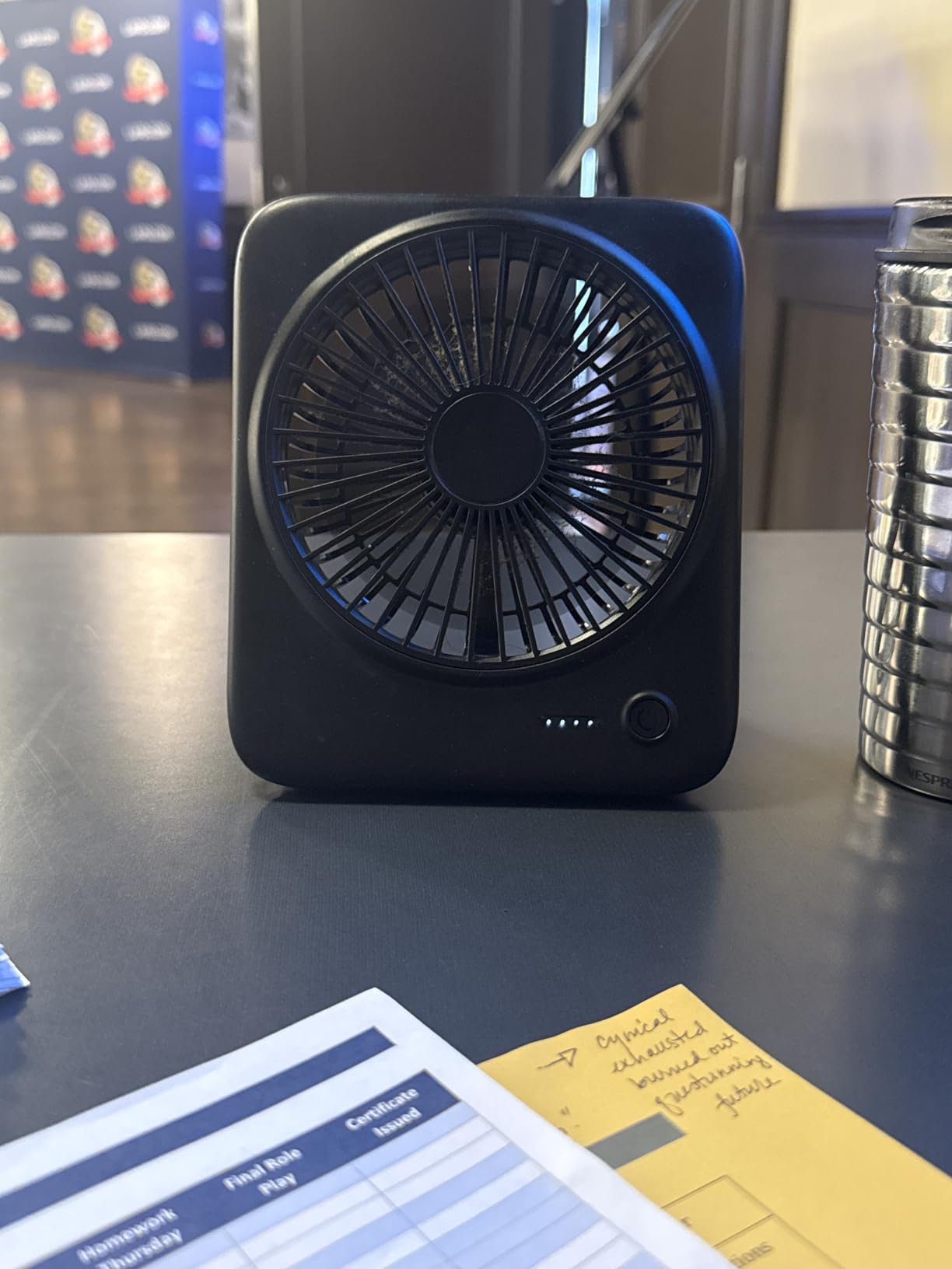 Otlonpe Personal Portable Desk Fan, 4000mAh Small Rechargeable Portable Fan Battery Operated & USB Powered for Travel Sleeping Bedroom Office Home Table, Cordless, Quiet, 4-Speed, 6.5 Inch (Black) customer photo 2