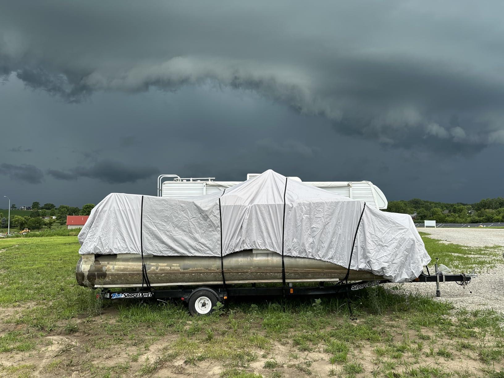 RVMasking Pontoon Boat Cover, 1400D Reinforced, Motor Cover, 21-24ft, Gray customer photo 1