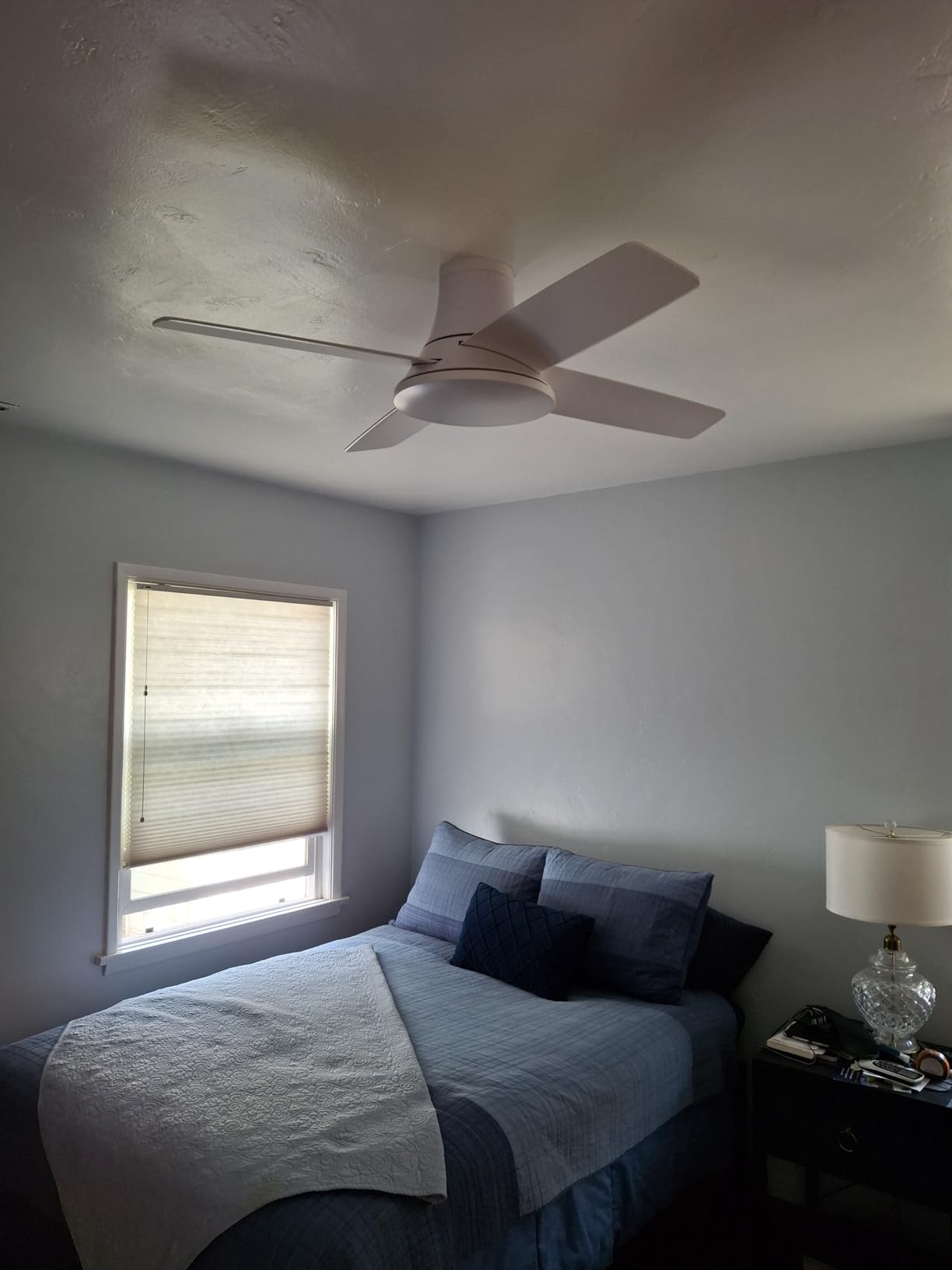 DREO Ceiling Fan, 44 Inch Low Profile Ceiling Fan with Light and Remote, 5CCT LED, 6-Level Dimmable, 6-Speed, Reversible Motor, 22 dB, Timer, Easy-Install, Black Flush Mount for Bedroom customer photo 1