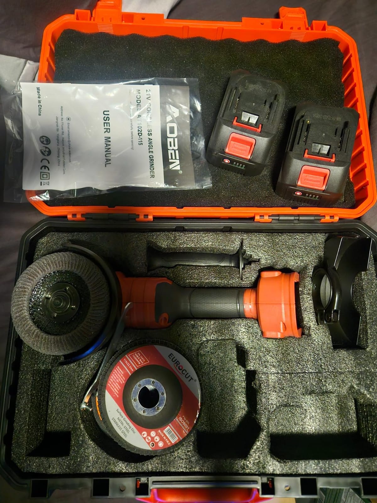 AOBEN Cordless Angle Grinder 4-1/2 inch, 21V Battery Grinder Kit, Power Electric Cut Off Tool, Brushless Motor, 2x4.0Ah Battery & Charger, for Metal Cutting, Grinding, Polishing customer photo 2