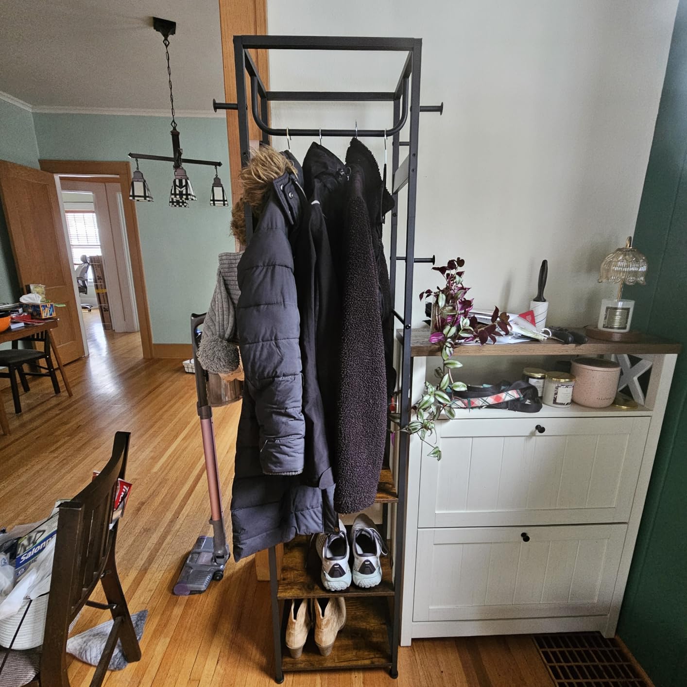 Coat Rack Freestanding, Hall Tree with 3 Shelves and 12 Hooks, Rustic Brown | Industrial Metal Frame, Space-Saving Design, Clothes Rack Stand Organizer for Bedroom, Hallway, Entryway, Office, Living Room customer photo 1