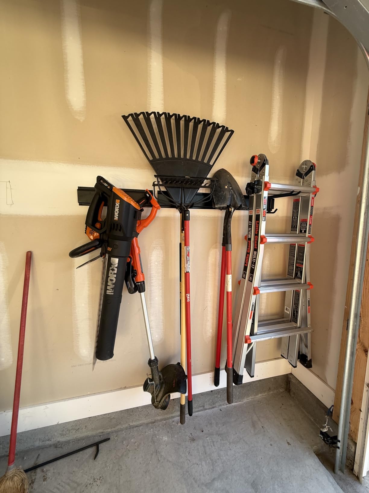 64 Inches Garage Storage, UUP Garage Organization Wall Mount Garden Tool Organizer, 620lbs Adjustable Metal Hooks, Yard Shed Rail Rack, Lawn Tool Holder for Hanging Rake Broom Mop Snowboard, Home Gift customer photo 1