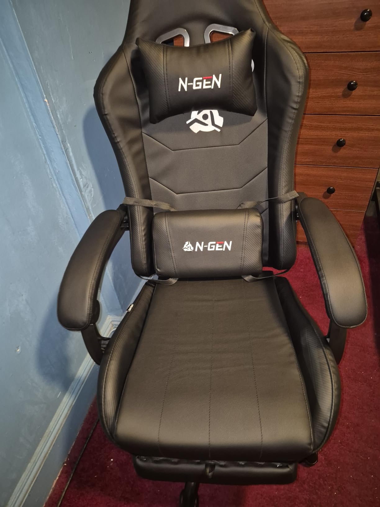 N-GEN GAMING Gaming Chair with Footrest, Lumbar Support, High-Back, Blue customer photo 1