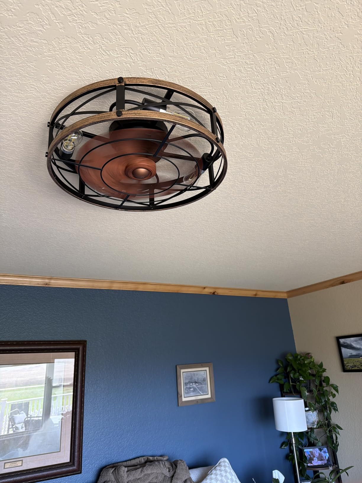 SHLUCE Caged Ceiling Fan with Light and Remote, Farmhouse Fandelier customer photo 1