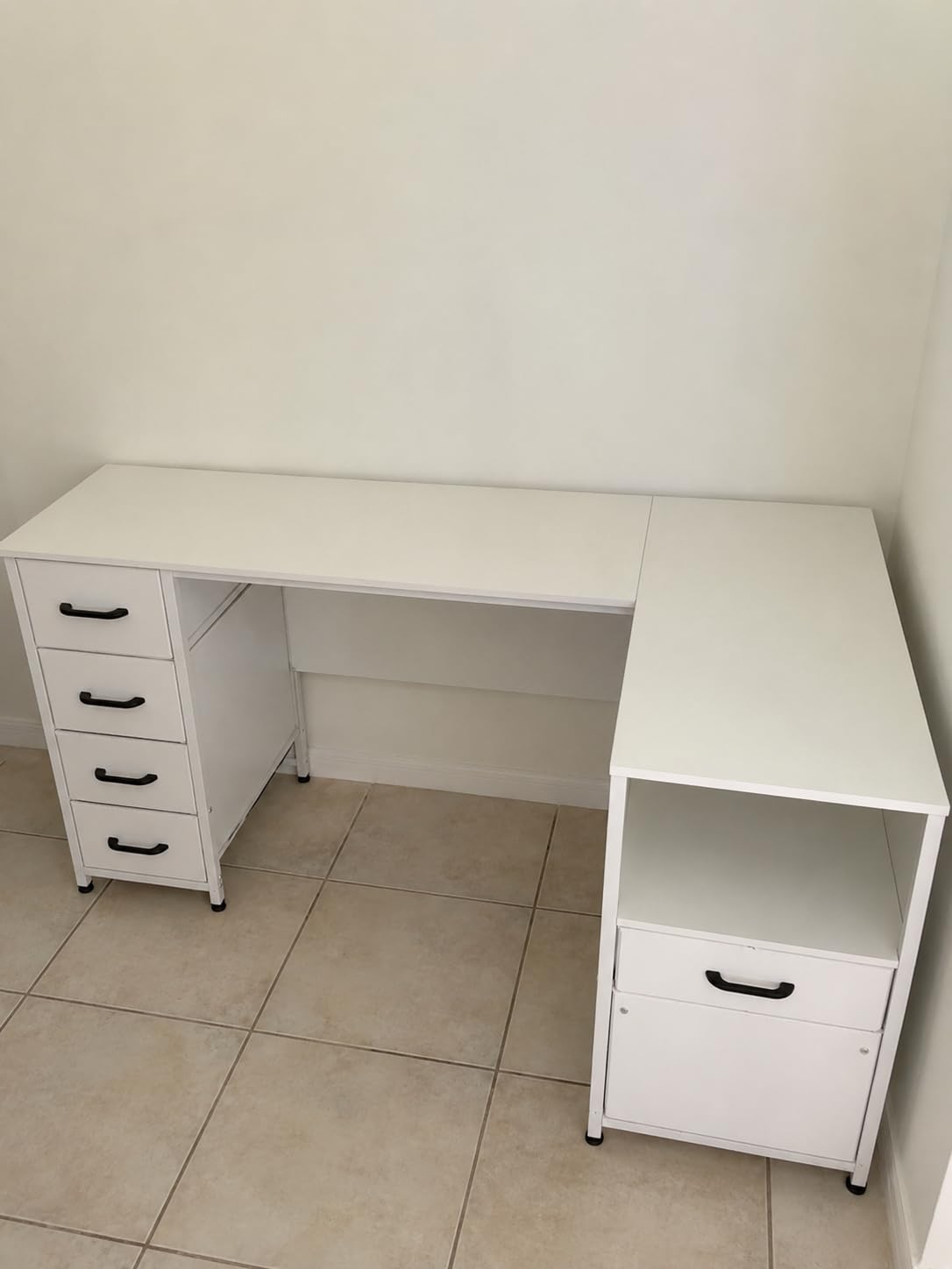 Coleshome 55 Inch L Shaped Office Desk with 6 Drawers, Power Outlet, White customer photo 1