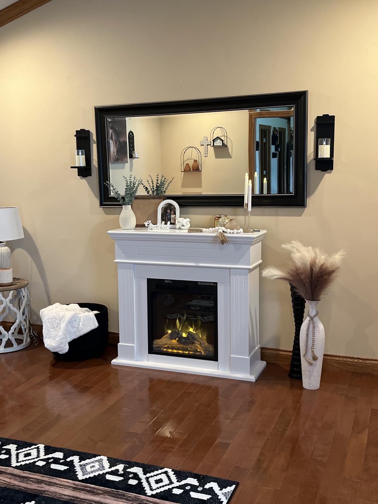 R.W.FLAME 43” Corner Electric Fireplace Mantel Wooden Surround Firebox, TV Stand with Freestanding Electric Fireplace, Remote Control, Adjustable Led Flame, 750W/1500W Black customer photo 2