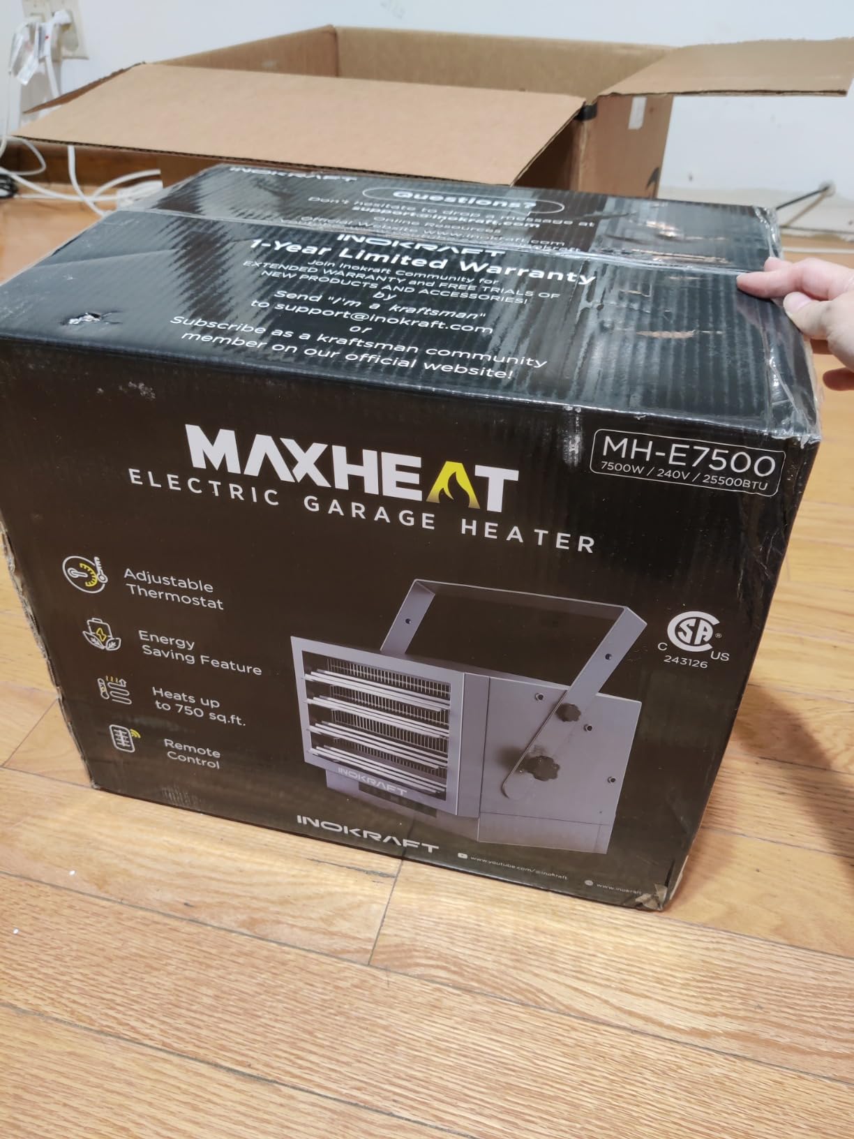 InoKraft 7500W Electric Garage Heater, 240V Ceiling-Mount, Hardwired customer photo 1