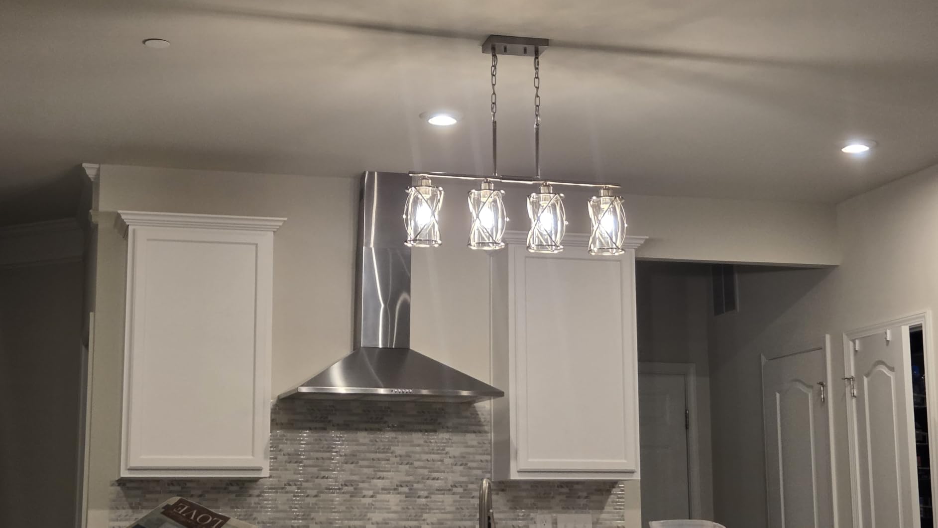 Brushed Nickel Pendant Lights Kitchen Island 3 Pack, Glass Kitchen Pendant Lighting Over Island with Rod, Modern Mini Hanging Light for Kitchen Sink Dining Room, CH9176BN-3PK customer photo 1