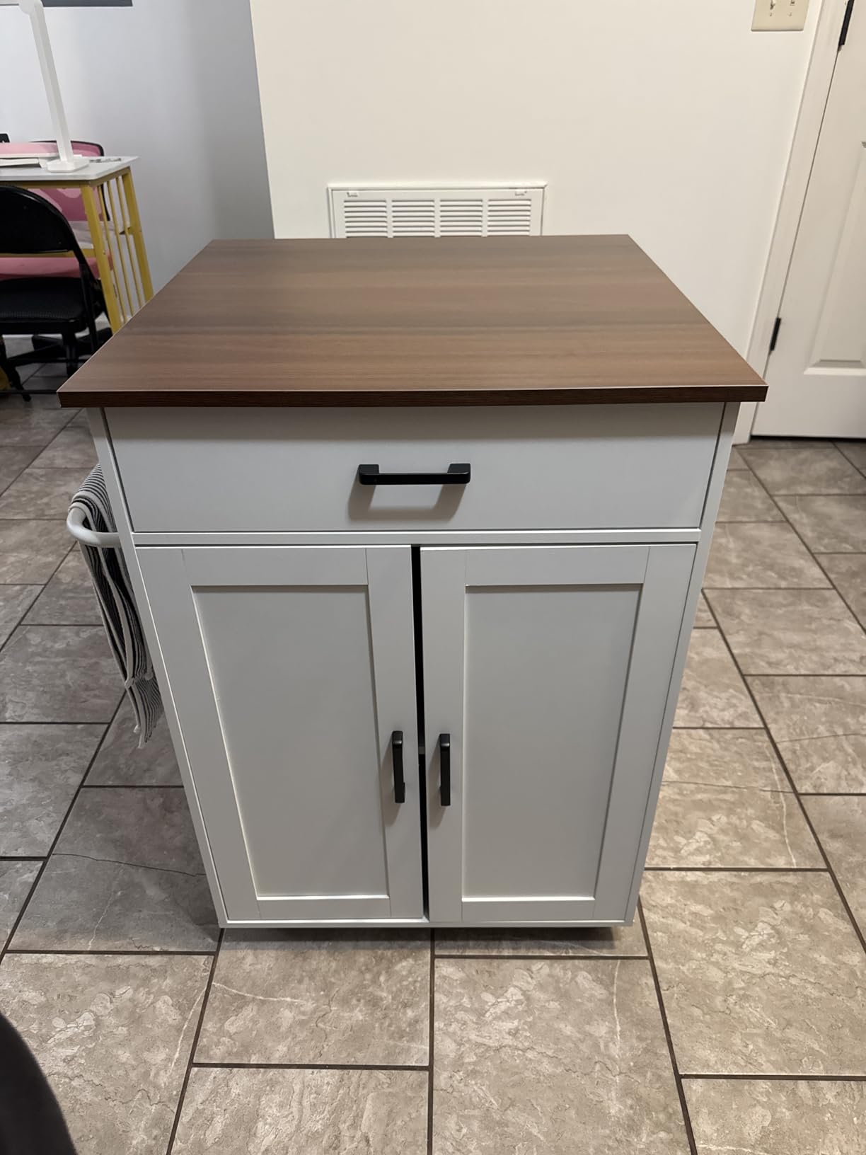 MAHANCRIS Kitchen Island on Wheels with Drop Leaf, Folding Countertop Kitchen Island Cart, Kitchen Island Table with Towel Rack, Drawer, for Kitchen, Dining Room, White and Natural KINW12501 customer photo 1