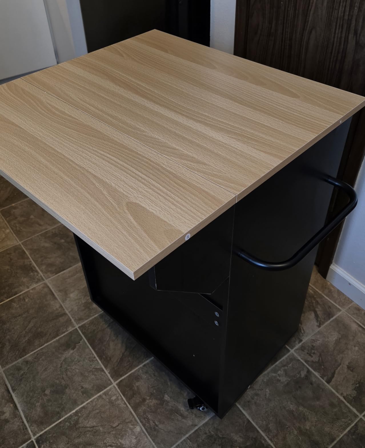 MAHANCRIS Kitchen Island on Wheels with Drop Leaf, Folding Countertop Kitchen Island Cart, Kitchen Island Table with Towel Rack, Drawer, for Kitchen, Dining Room, White and Natural KINW12501 customer photo 2