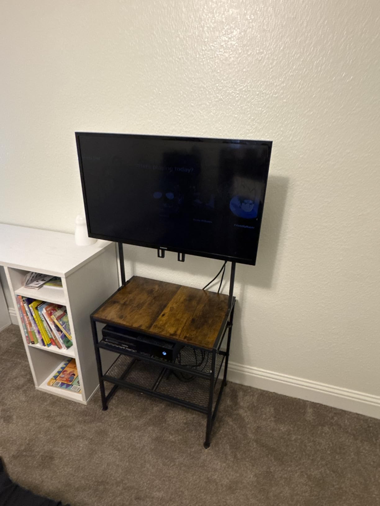 23 Inch to 50 Inch Floor Small Corner TV Stand with Storage Shelves for Living Room Bedroom, Universal Floor Television Stands with Mount, Rustic Brown Corner TV Table Desk Shelf for Small Space customer photo 1