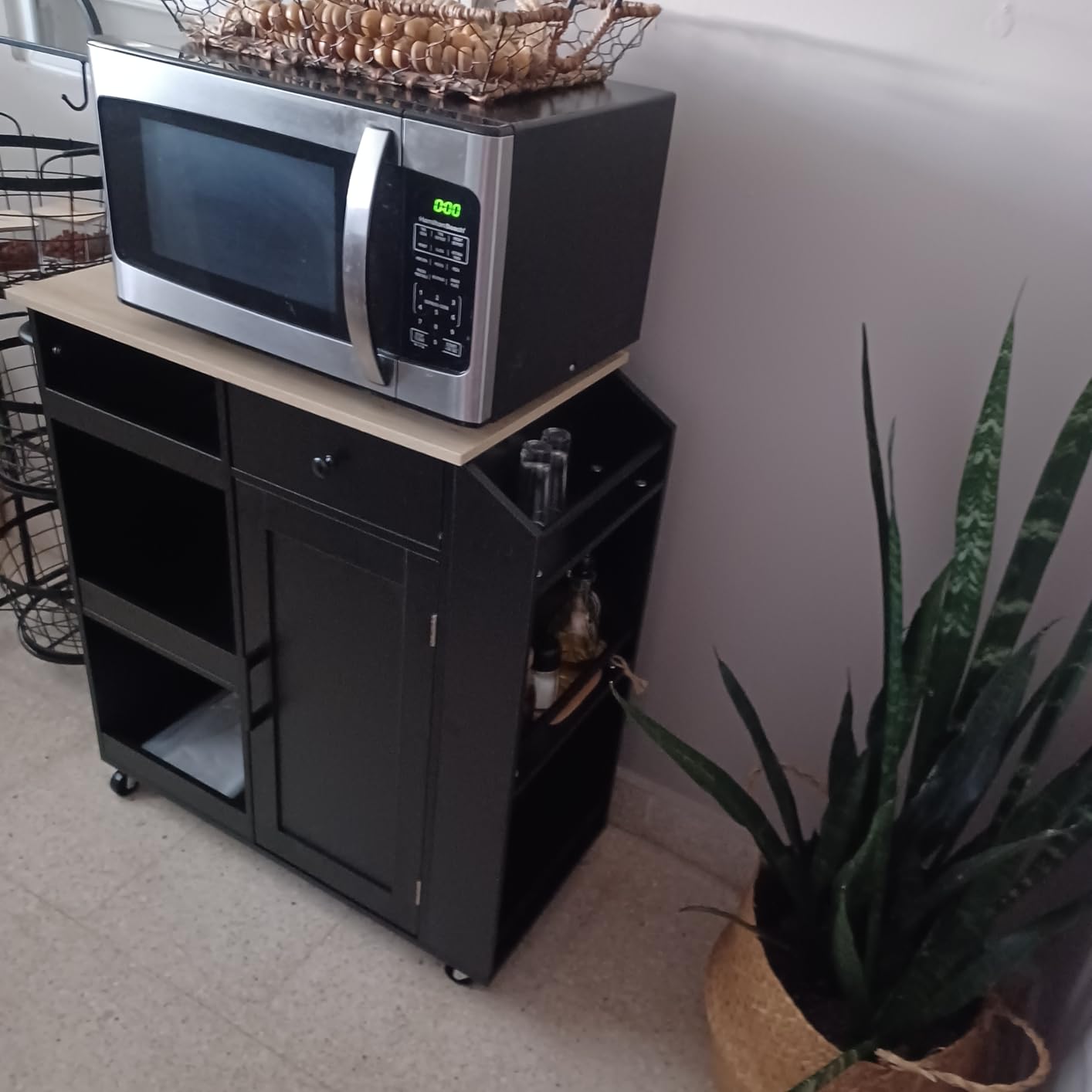 MAHANCRIS Kitchen Island with Power Outlet, Kitchen Storage Island with Drawer, Rolling Kitchen Cart on Wheels, Spice Rack, Towel Rack, Wine Rack, for Dining Room, White and Natural KINW122E01N1 customer photo 2