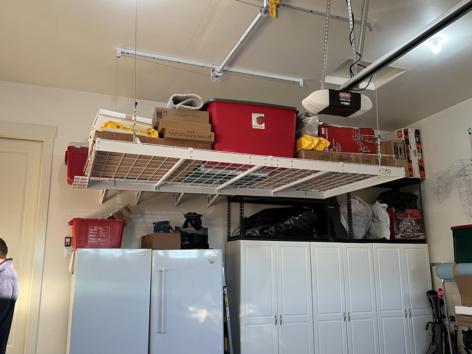 Garage Ceiling Storage Racks – 4x8 FT Overhead Garage Storage Rack with Safety Lock, Heavy-Duty Ceiling Mounted Lift System and Storage Organizer, Ideal for Maximizing Overhead Space, 325 lbs Capacity customer photo 1