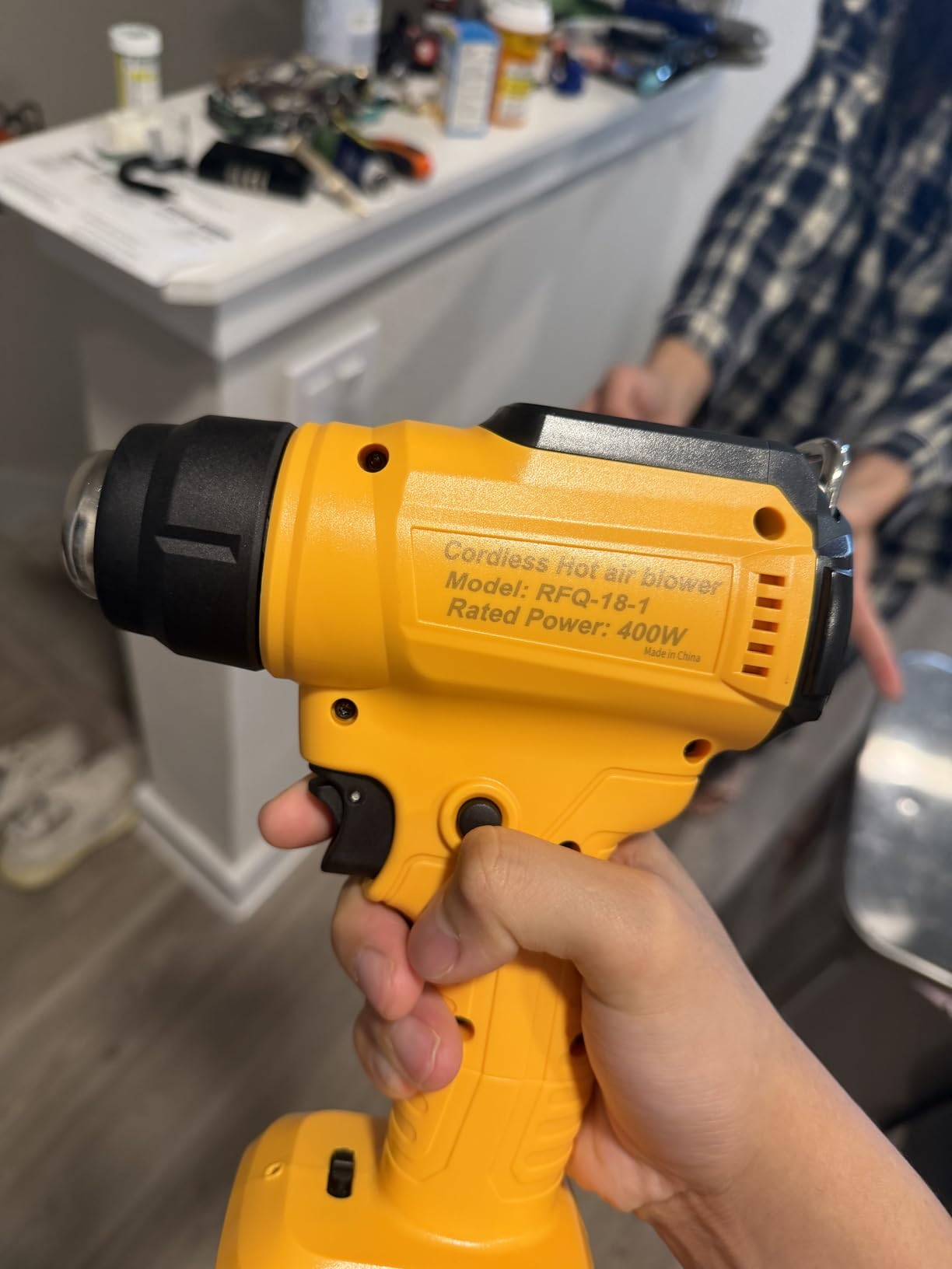 Cordless Heat Gun for Dewalt 20V Battery(NO Battery), 350W,LED Light,Fast Heating Soldering Hot Air Gun 1022℉-1328℉ Variable Temperature Control with 4pcs Nozzles&Scraper for Crafts, Shrink Wrap customer photo 2