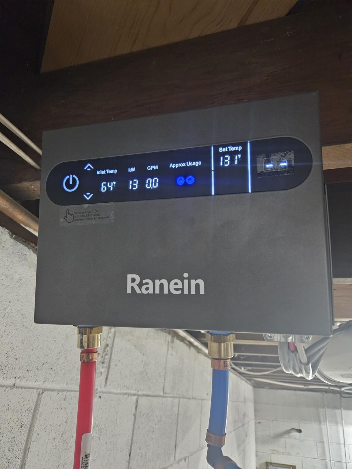 Ranein 13kW Tankless Electric Water Heater, Max 3.1 GPM, 240V, LED Display customer photo 2