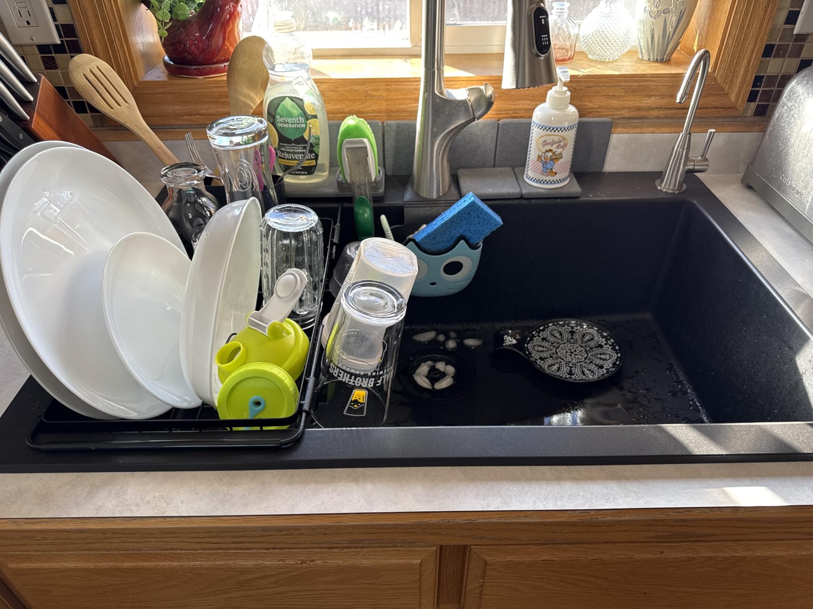 Sakugi Dish Drying Rack in Sink - Expandable Stainless Steel Dish Rack Over the Sink, Kitchen Sink Drain Strainer with Cutlery Holder & Cup Holders, 15.4 x 9.8 x 3.0 Inch, Black customer photo 2