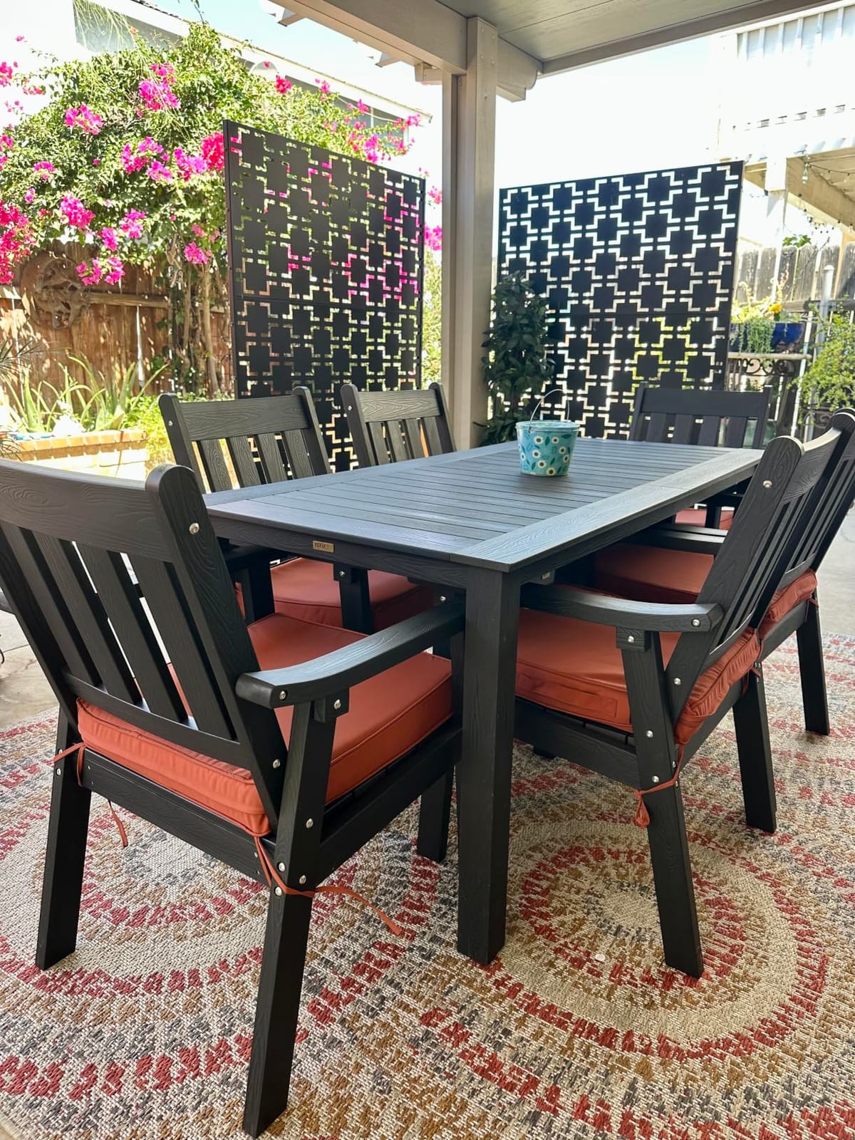 YEFU 7-Piece Patio Table Set, All-Weather HIPS, Metal Aluminum Frame, Teak customer photo 1