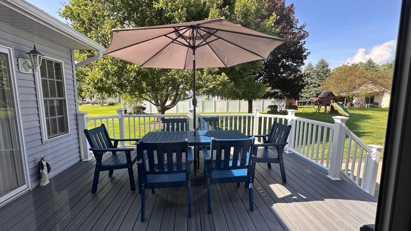YEFU 7-Piece Patio Table Set, All-Weather HIPS, Metal Aluminum Frame, Teak customer photo 2