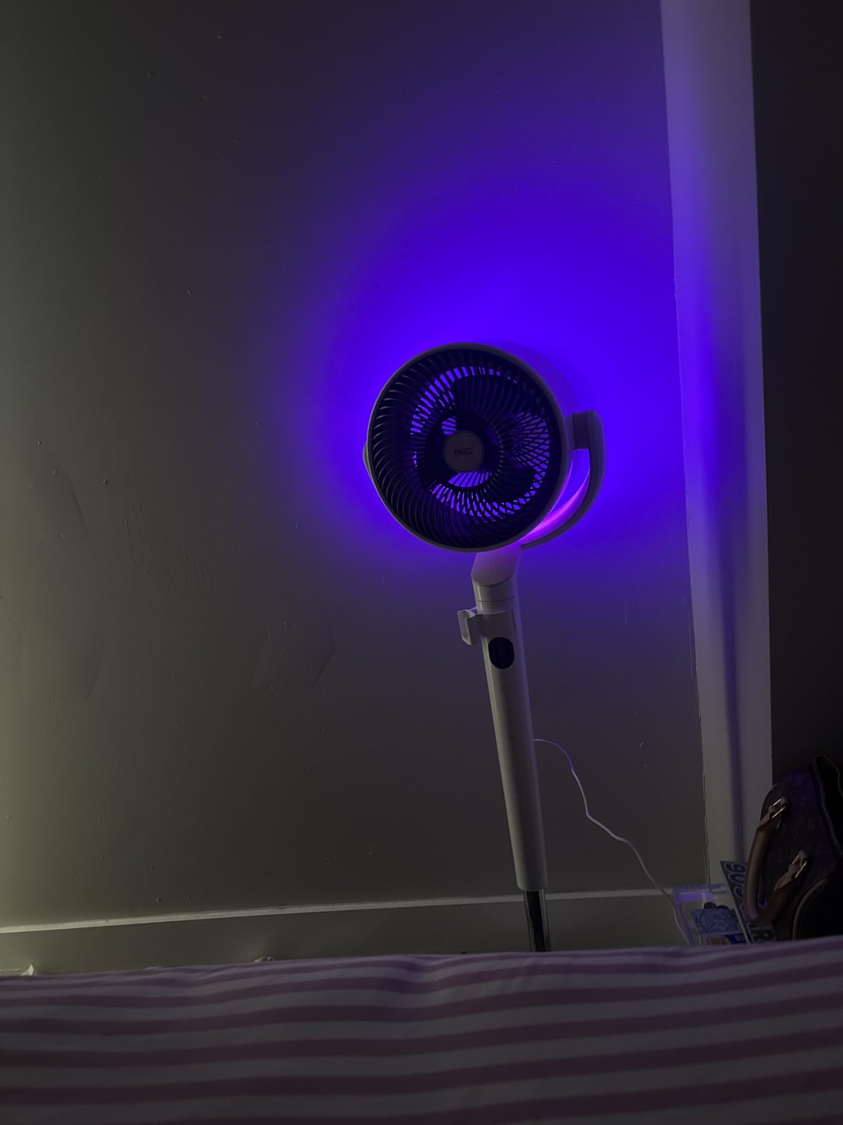 DREO Smart Fan for Bedroom, 120° +120° Omni-Directional Oscillating Fans, 100ft Quiet Pedestal Fan with RGB Light, 9 Speeds, 6 Modes, 8H Timer, Wi-Fi/Voice/Alexa, 35-40