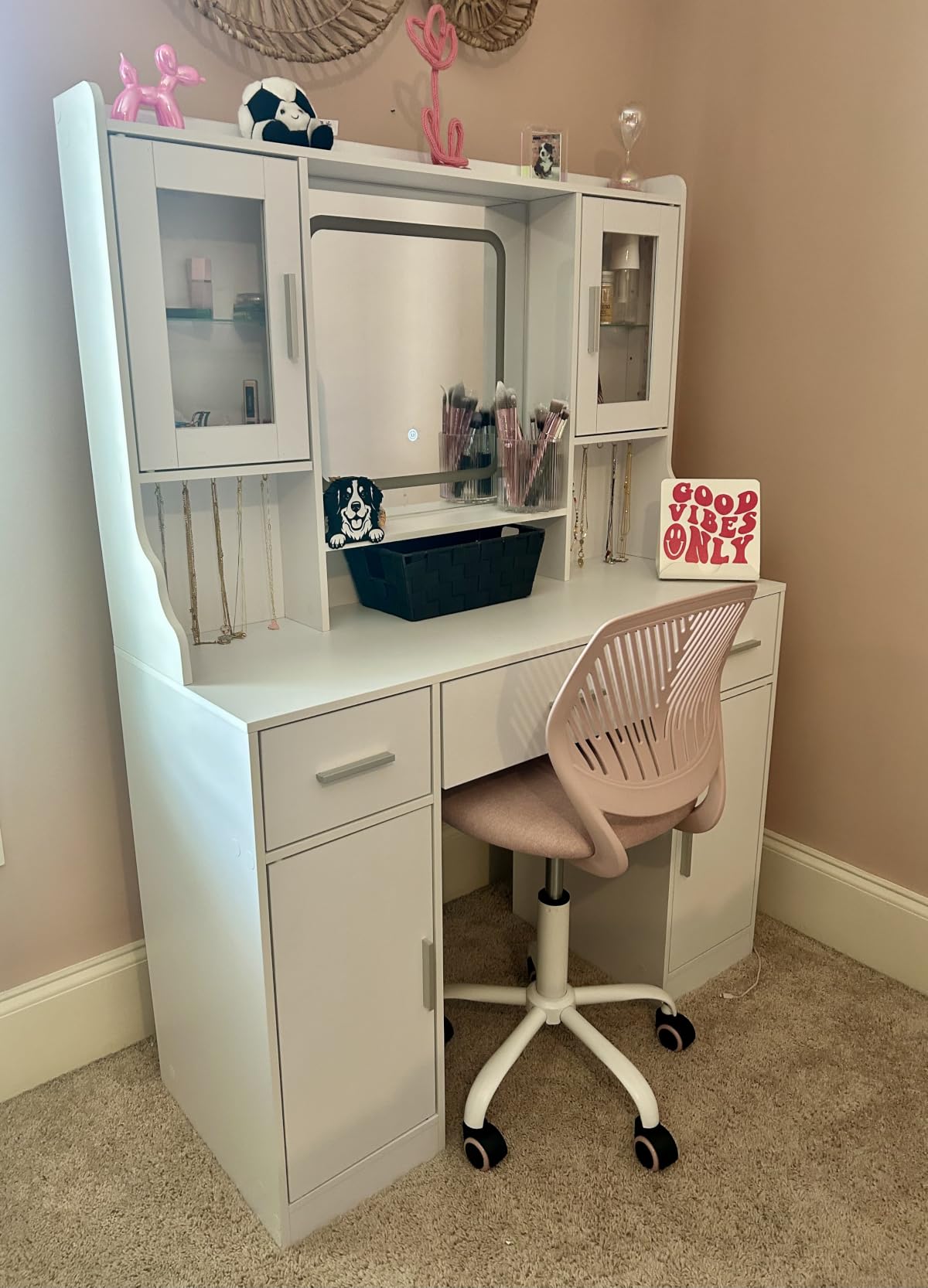 Armless Home Office Desk Chair, Colorful Task Chair with Soft Mesh Padded Cushion, Height Adjustable Swivel Study Computer Chair for for Girls Boys Teens (Pink Ⅰ, 1PC) customer photo 1