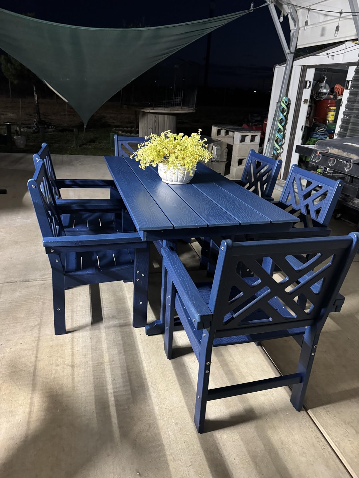 7-Piece Outdoor Dining Set, HDPE All-Weather Patio Table and Chairs Set for 6, Outdoor Patio Furniture Sets with Umbrella Hole for Outside, Deck, Backyard, Garden (Black) customer photo 2