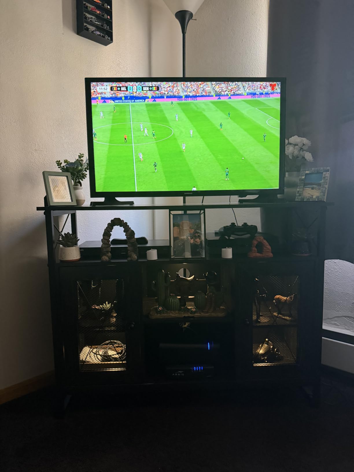 WLIVE TV Stand for 43 Inch TV, Small Entertainment Center with Storage Cabinet & Adjustable Shelves, Farmhouse Industrial TV Stands for Living Room and Bedroom, 32
