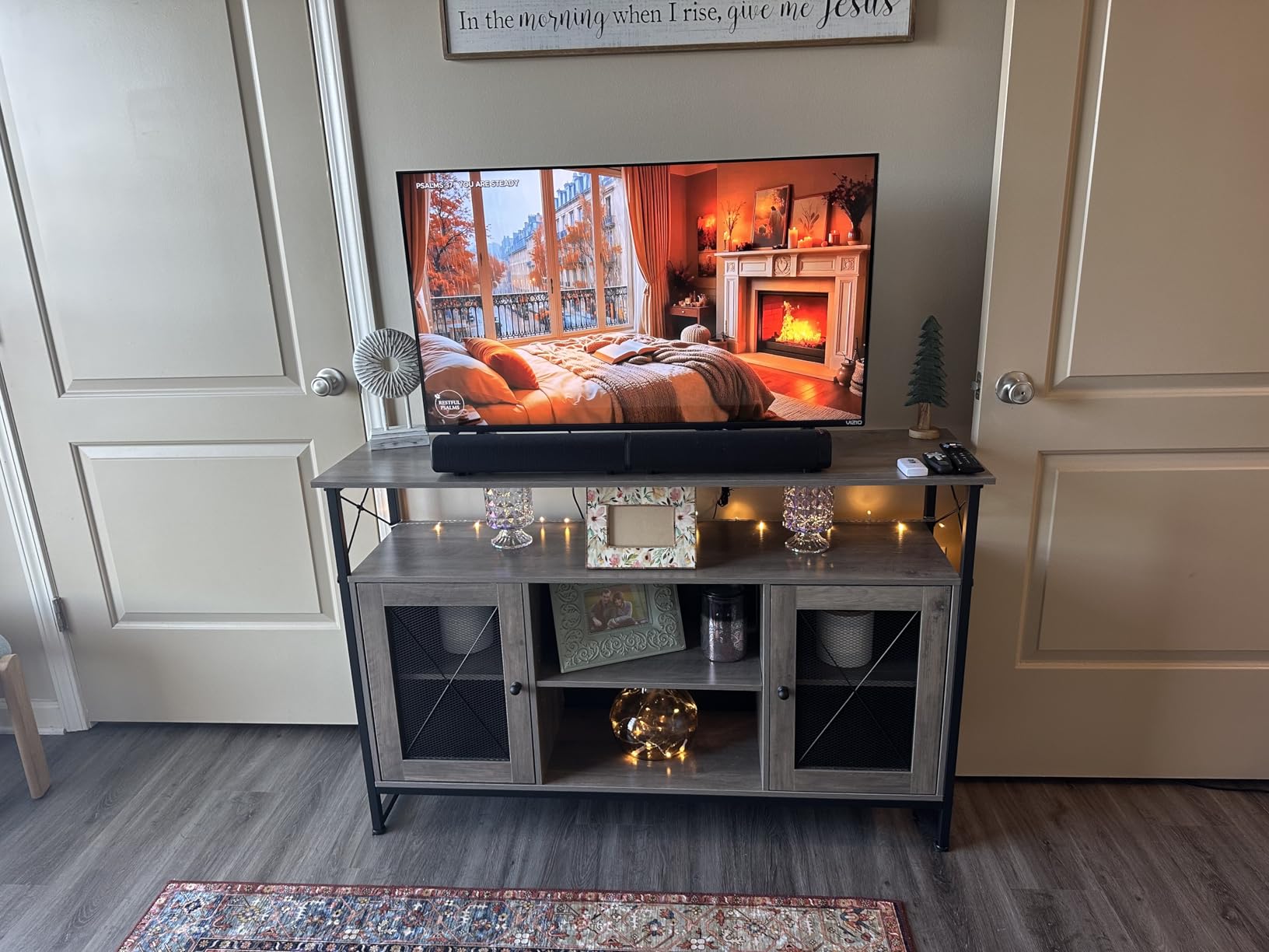 WLIVE TV Stand for 43 Inch TV, Small Entertainment Center with Storage Cabinet & Adjustable Shelves, Farmhouse Industrial TV Stands for Living Room and Bedroom, 32
