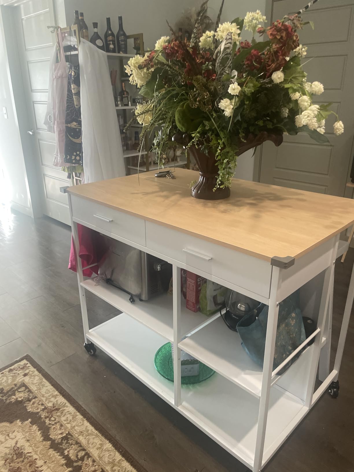 VASAGLE Kitchen Island Cart with Storage, Drawer, Adjustable Shelf, 2 Hooks customer photo 2