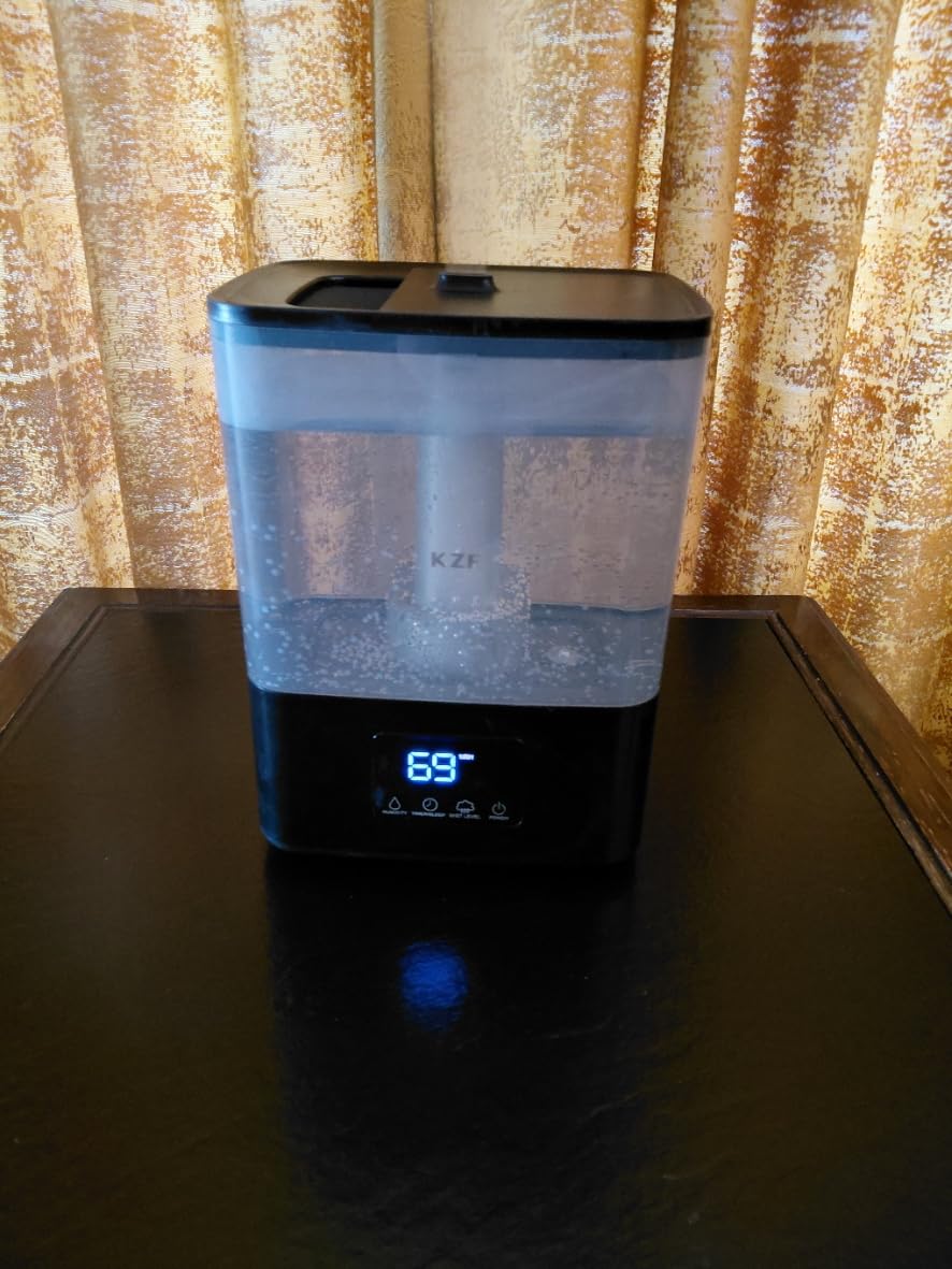KZF 4L Top Fill Humidifiers for Bedroom & 40H Runtime - Cool Mist Humidifier, 3 Mist Levels, 8H Timer, Essential Oil Tray, Humidity Display, Quiet for Baby, Plants, Large Room (Black, 4, Liters) customer photo 2