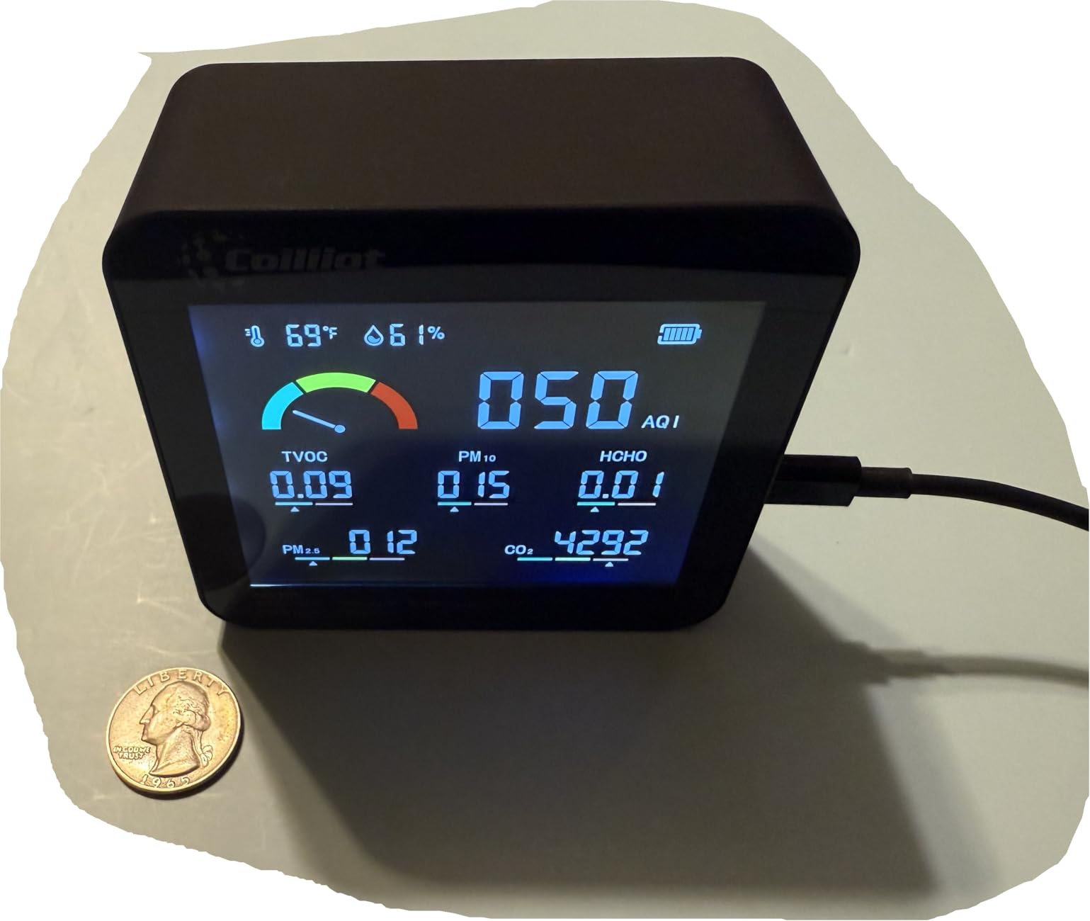Indoor Air Quality Monitor, CO2 Detector, TVOC, PM2.5, PM10, HCHO customer photo 1