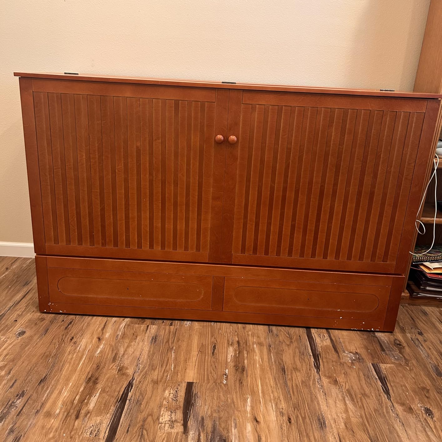 Mjkone Queen Murphy Bed Cabinet with Tri-Fold Mattress Included, Storage & Charging Station & Headboard Side Panel, 63