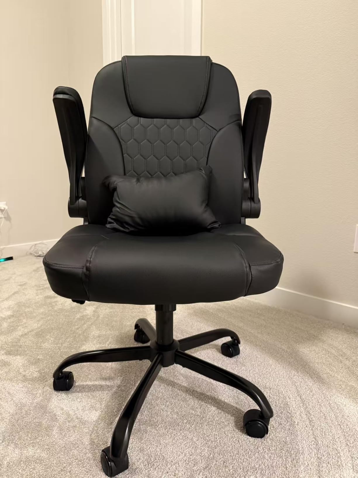 Leather Office Chair Swivel Lumbar Support for Short People Brown customer photo 1