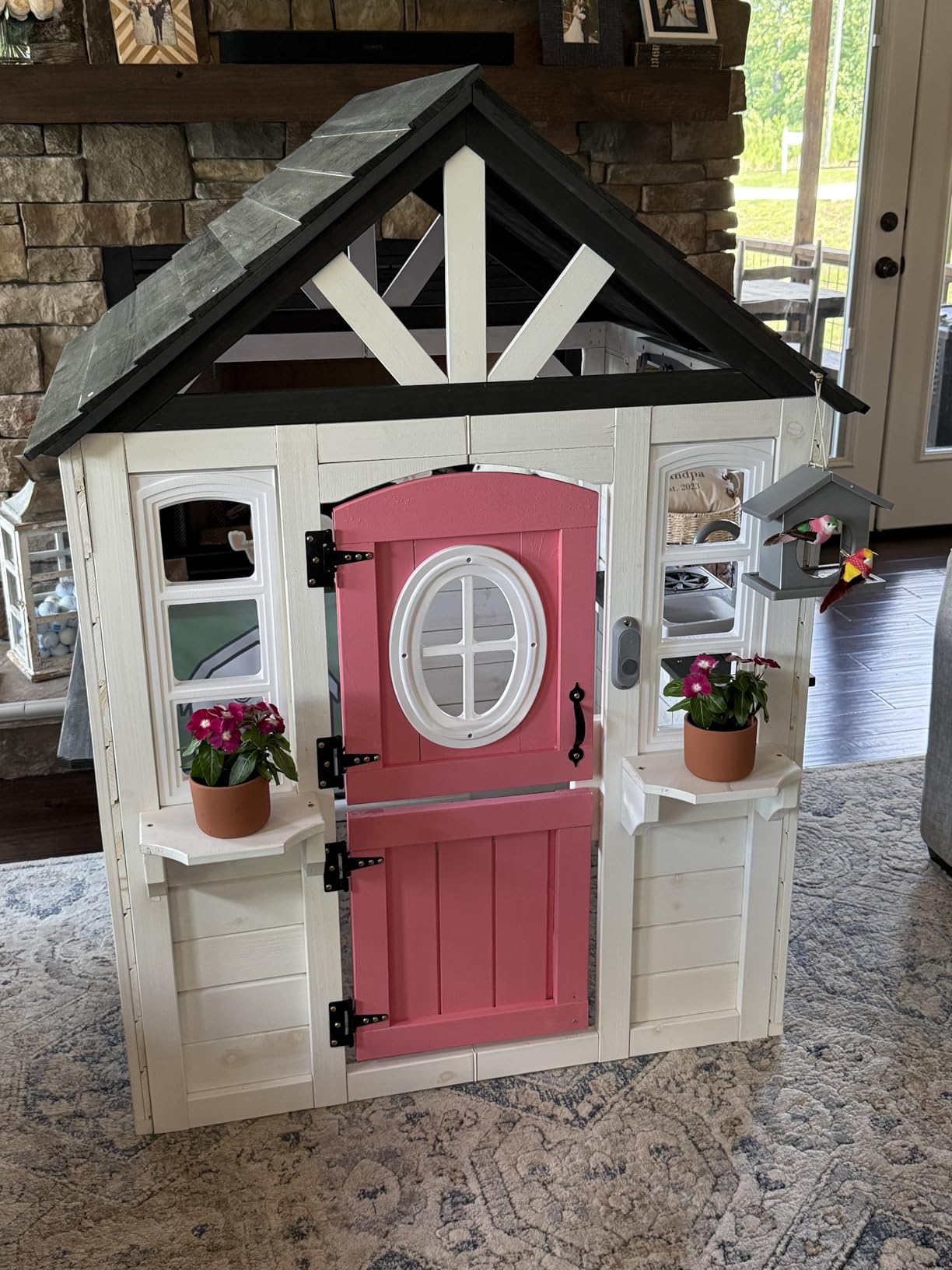 Kids Playhouse Outdoor,Cedar Wooden Play House for Kids Ages 3-6,with Dutch Door, Play Kitchen, Interactive Doorbell, Sink, Flowerpot, Birdcage customer photo 2