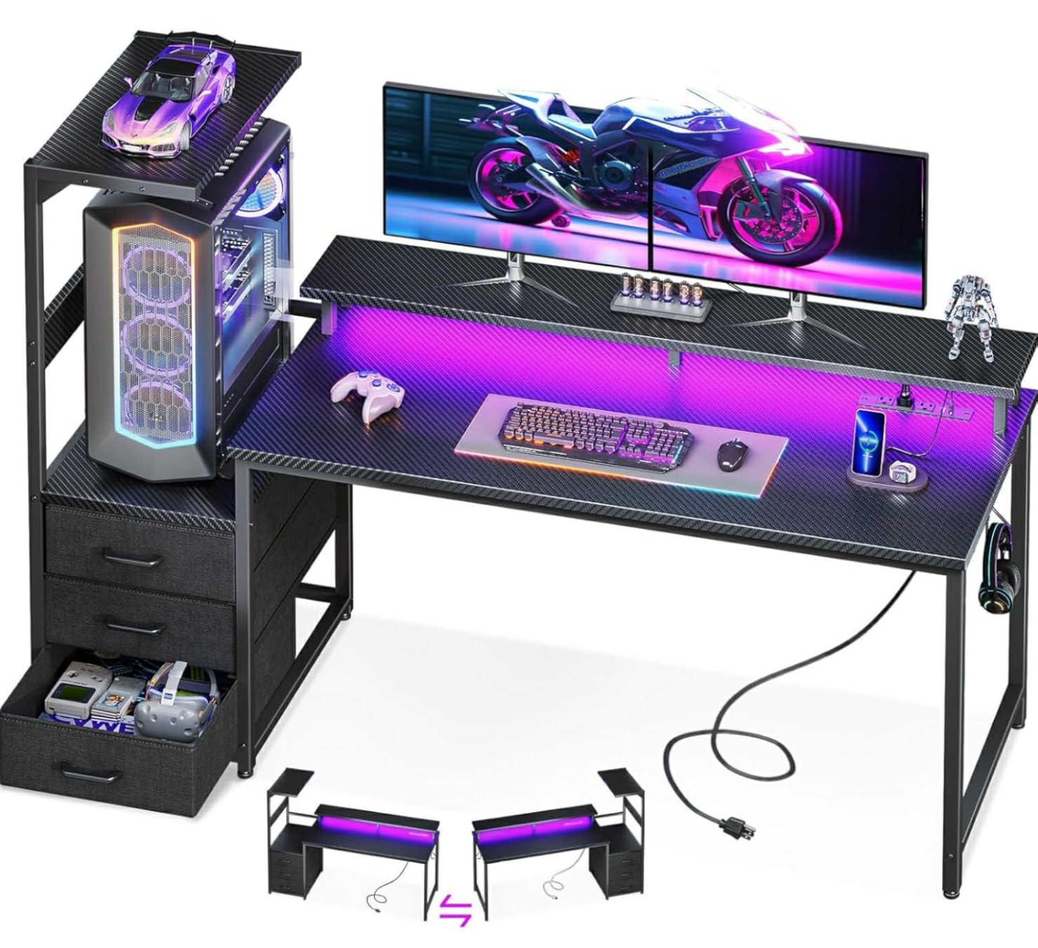 Gaming Desk with PC Display Stand, Reversible for Gaming Setup, 63 inch customer photo 1