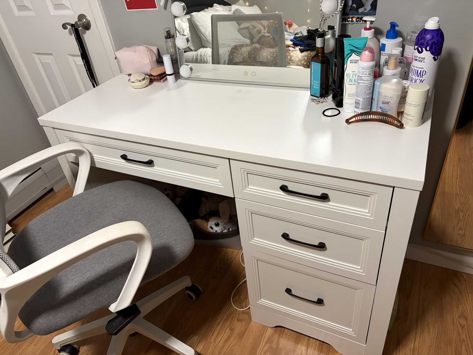 Vabches Farmhouse Executive Desk with 7 Drawers and Storage Cabinet, Rustic Large Home Writing Desk with Hutch, Workstation for Bedroom, White customer photo 2