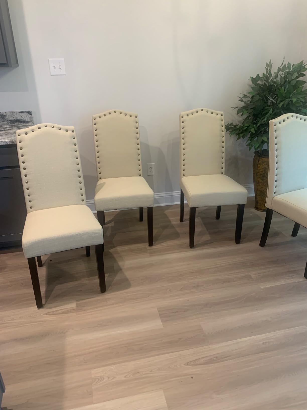LSSBOUGHT PU Dining Chair Set of 4 Upholstered Parsons Kitchen Chair with Copper Nails and Solid Wood Legs for Dining Room,Restaurant(Black) customer photo 1