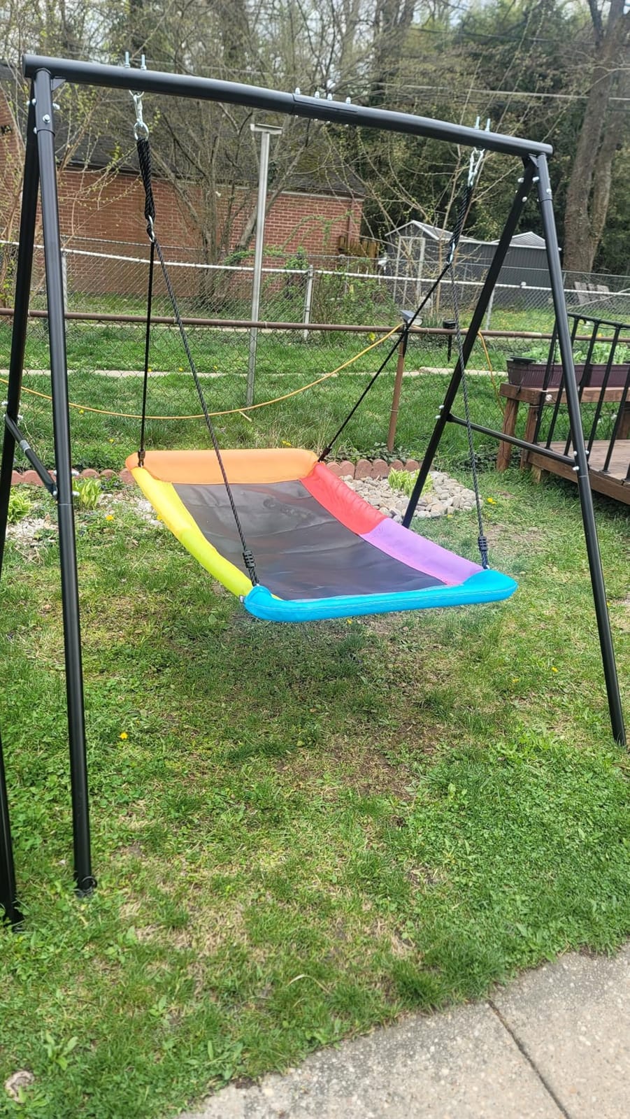 VEVOR Swing Set for Backyard, 45 x 30 in Swing Seat and Two Belt Seats, 7.2ft Tall, with Heavy Duty A-Frame Metal Stand, 700 lbs Load Capacity, with Spiral Ground Anchors, Swingset Outdoor for Kids customer photo 1