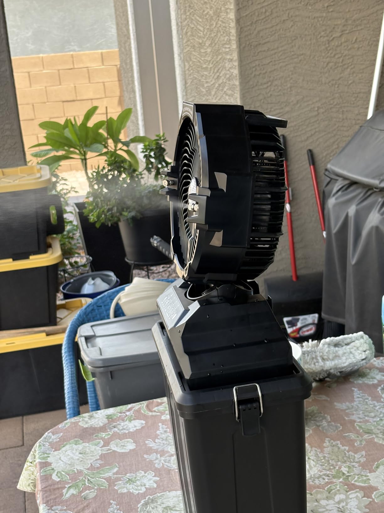 Portable Misting Fan for Outside, 70Hrs Camping Mister Fan,15L Cooling Fan with Remote, Ice Fan with 4 Spray Speeds,4 Misting Modes,3 Light Modes for Garden/Camping/Party/Fishing customer photo 1