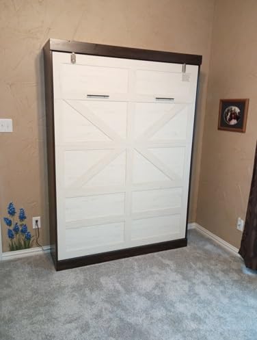 Hlivelood Queen Size Murphy Bed w/2 Storage Cabinet&2 LED Light, Farmhouse Wood Hidden Foldable Wall Bed Frame, Storage Bed Cabinet for Bedroom, Office, Space-Saving, No Box Spring Needed, White customer photo 1