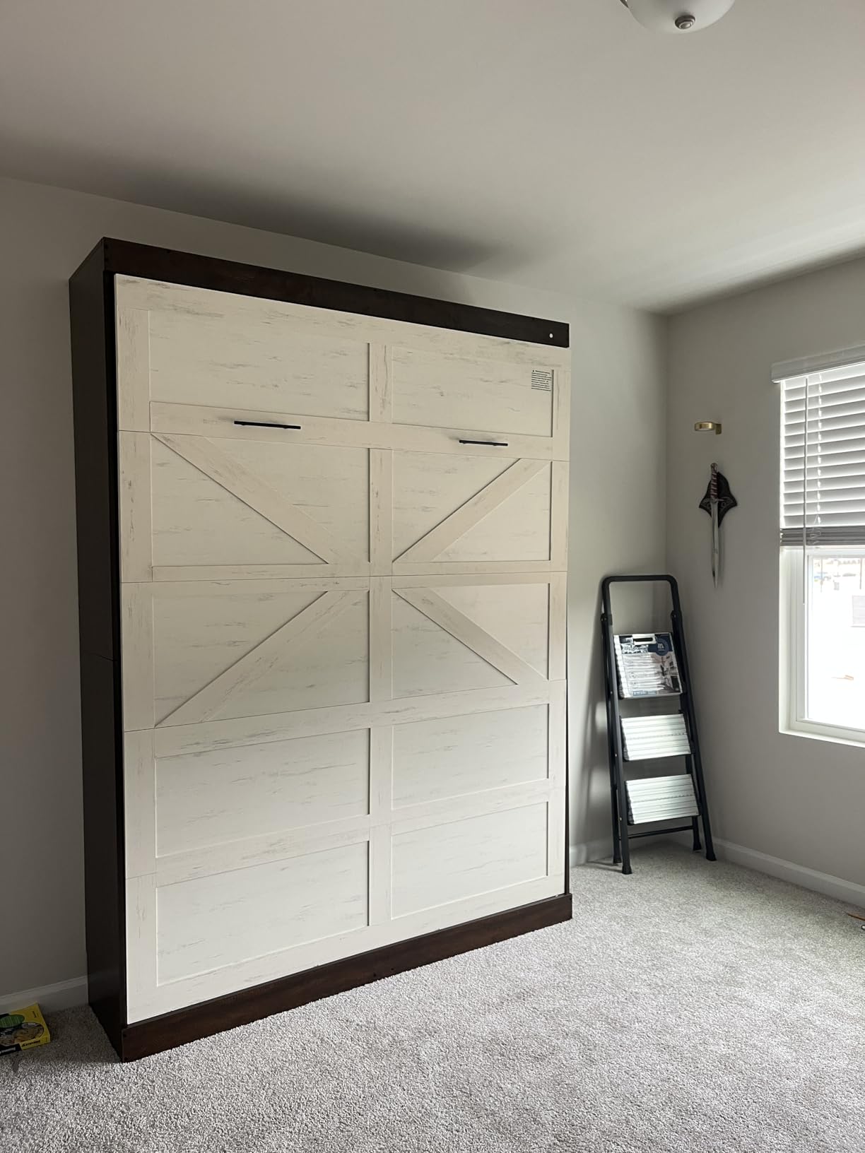 Hlivelood Queen Size Murphy Bed w/2 Storage Cabinet&2 LED Light, Farmhouse Wood Hidden Foldable Wall Bed Frame, Storage Bed Cabinet for Bedroom, Office, Space-Saving, No Box Spring Needed, White customer photo 2