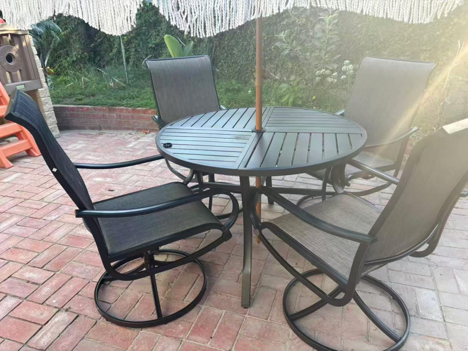 Sophia & William Patio Dining Set for 6 w/Swivel Textilene Chairs, Grey customer photo 2