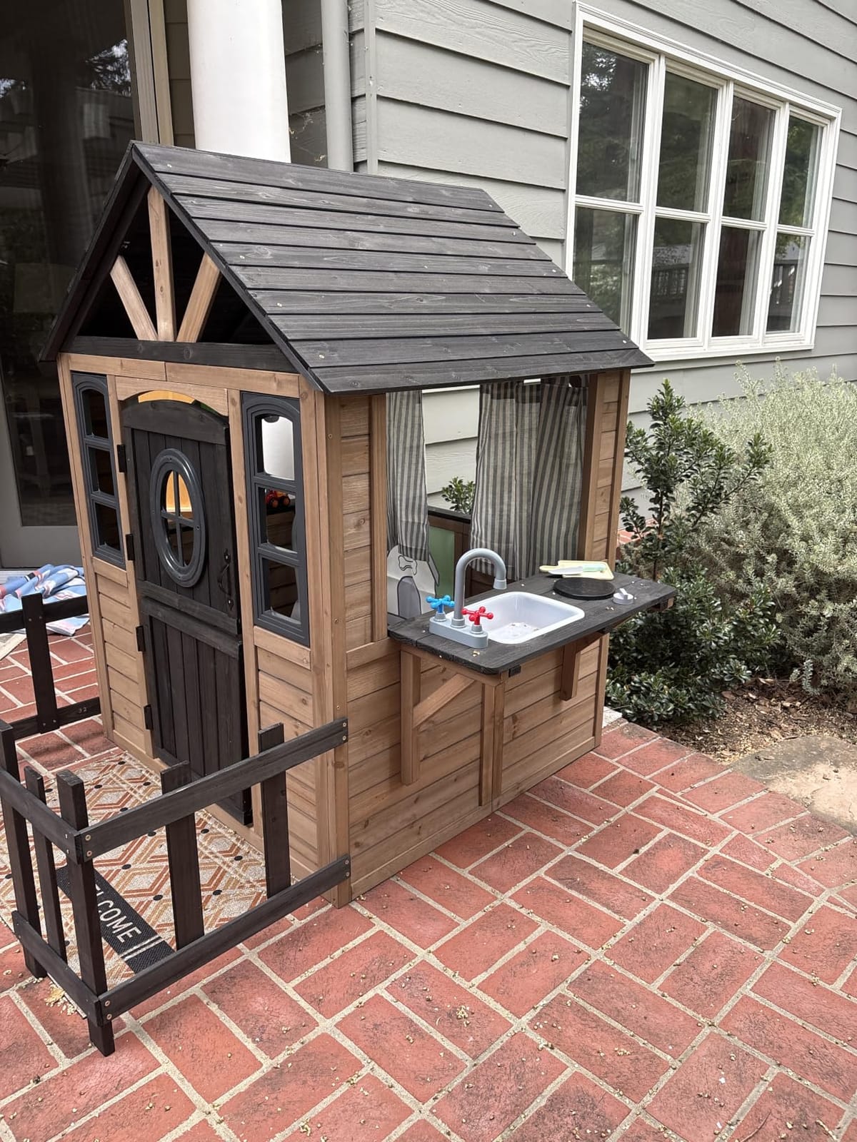 Albott Outdoor Wooden Playhouse for Kids, Backyard Cottage with Fence customer photo 1