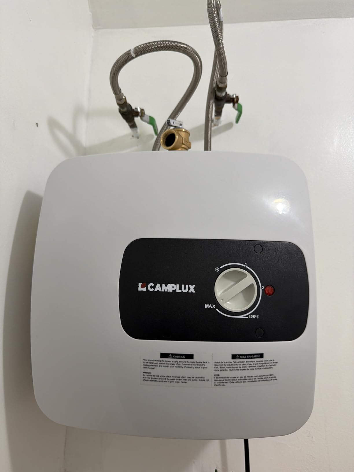 CAMPLUX 10 Gallon Point of Use Electric Water Heater for Small Spaces with Adjustable Thermostat and T&P Relief Valve, Compact Design for Tiny Houses, 120Volt 1500W, UL Listed customer photo 1