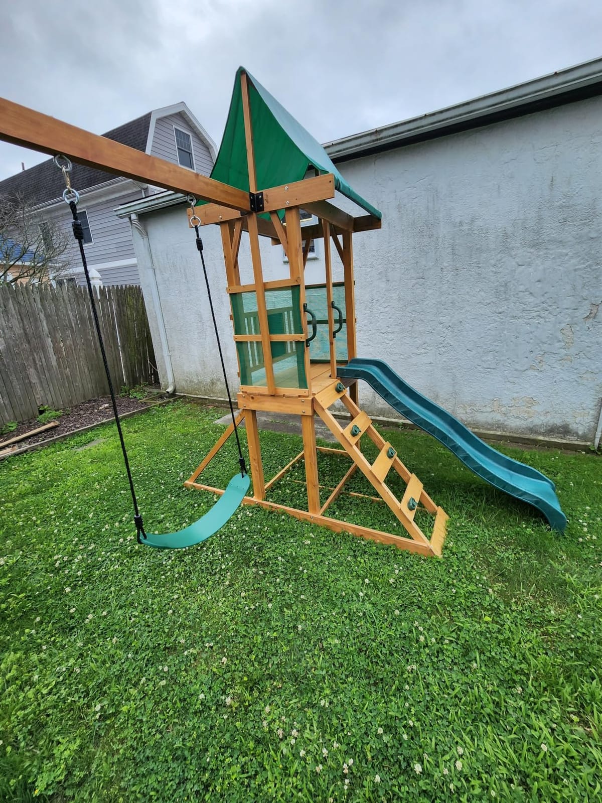 Wooden Swing Sets for Backyard, Outdoor Playset,Green customer photo 2