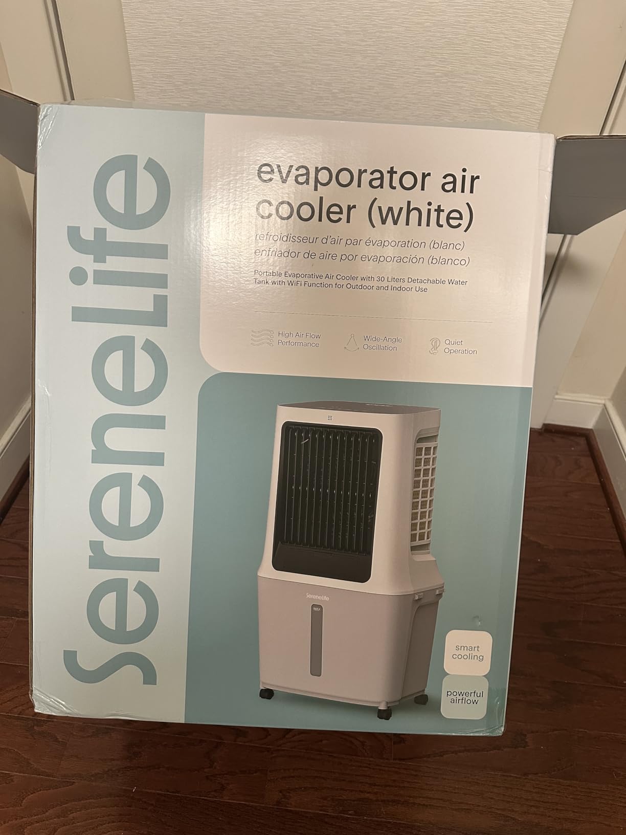 SereneLife Portable Air Cooler with 3200 CFM Power - High-Performance Evaporative Swamp Cooler for Indoor & Outdoor Spaces, 50 L Tank, 60° Oscillation, 12-Hour Timer, Wi-Fi & Remote Control (Black) customer photo 1