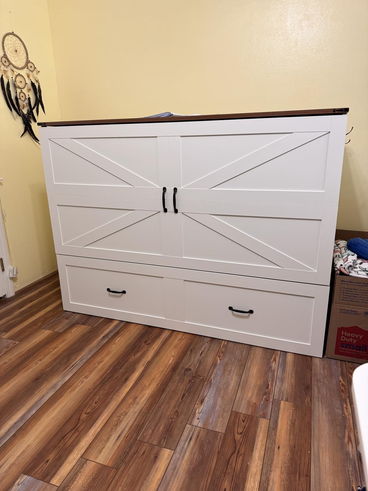 KCGKCG Queen Murphy Bed with Storage & Charging Station, Murphy Cabinet Bed with Large Storage Drawer for Guest Bedroom, Living Room, Office or Small Room, Foldable Platform Bed (Grey) customer photo 1