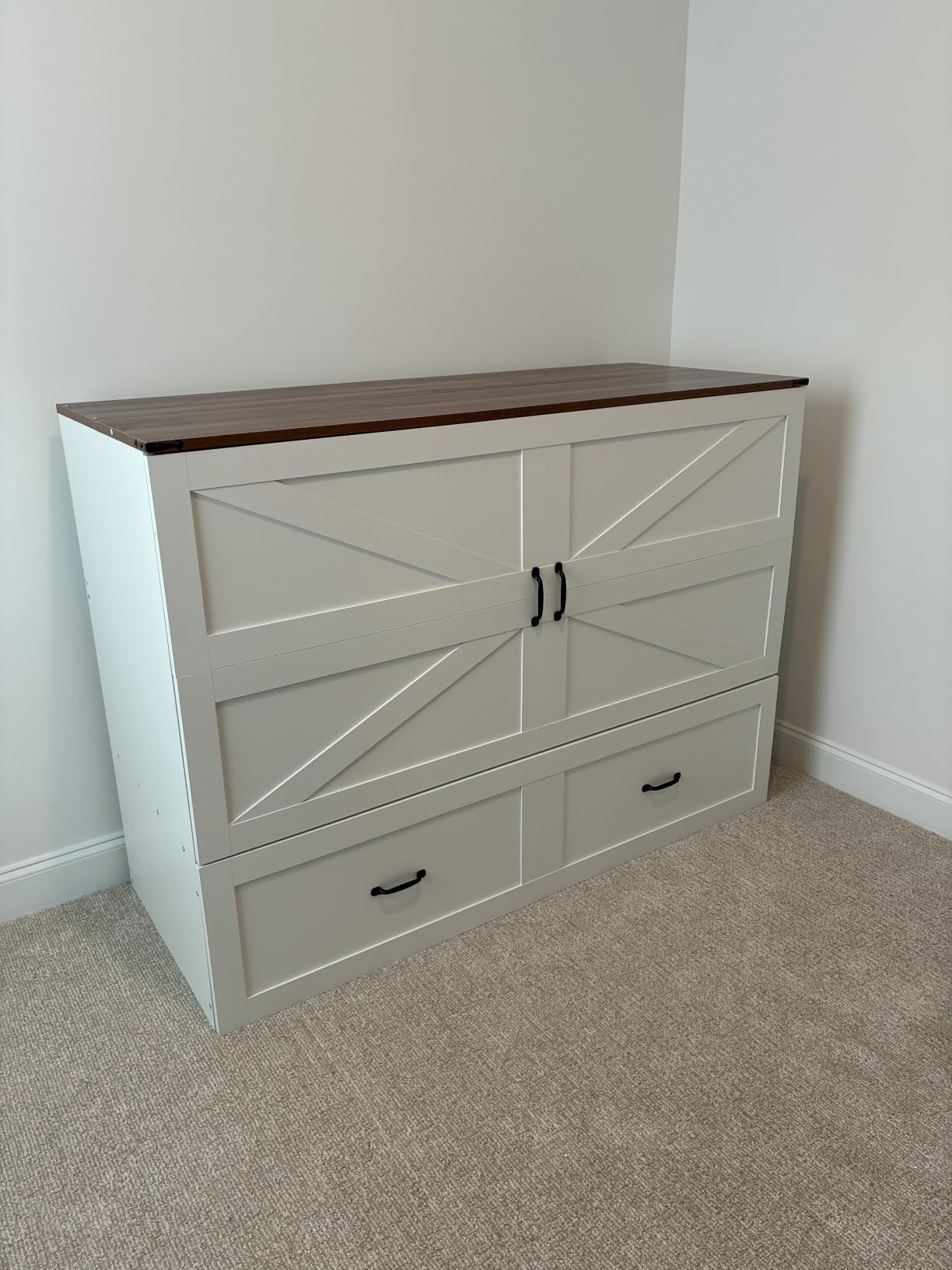 KCGKCG Queen Murphy Bed with Storage & Charging Station, Murphy Cabinet Bed with Large Storage Drawer for Guest Bedroom, Living Room, Office or Small Room, Foldable Platform Bed (Grey) customer photo 2