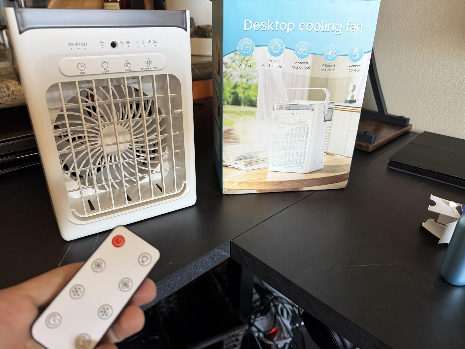 Mini Evaporative Cooler, Mist Fan Portable Air Conditioners, White customer photo 2
